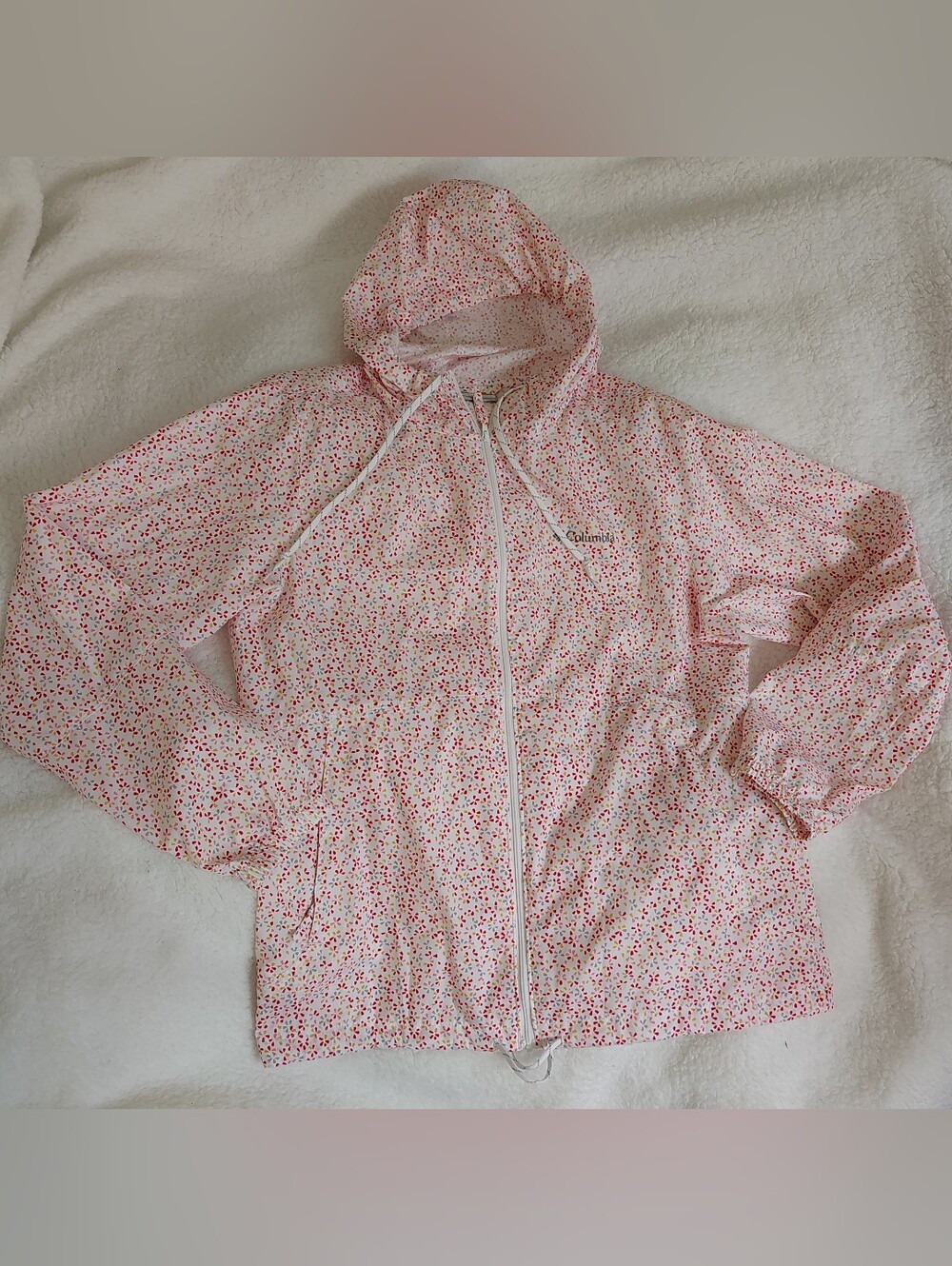 Columbia White and Pink Floral Hooded Windbreaker Size Medium